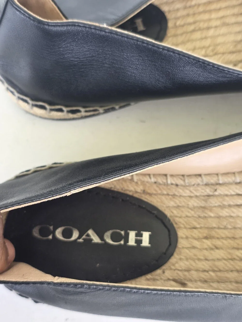 Coach Black Leather C Logo Espadrille Flats Loafers Shoes Size 9.5 Casual